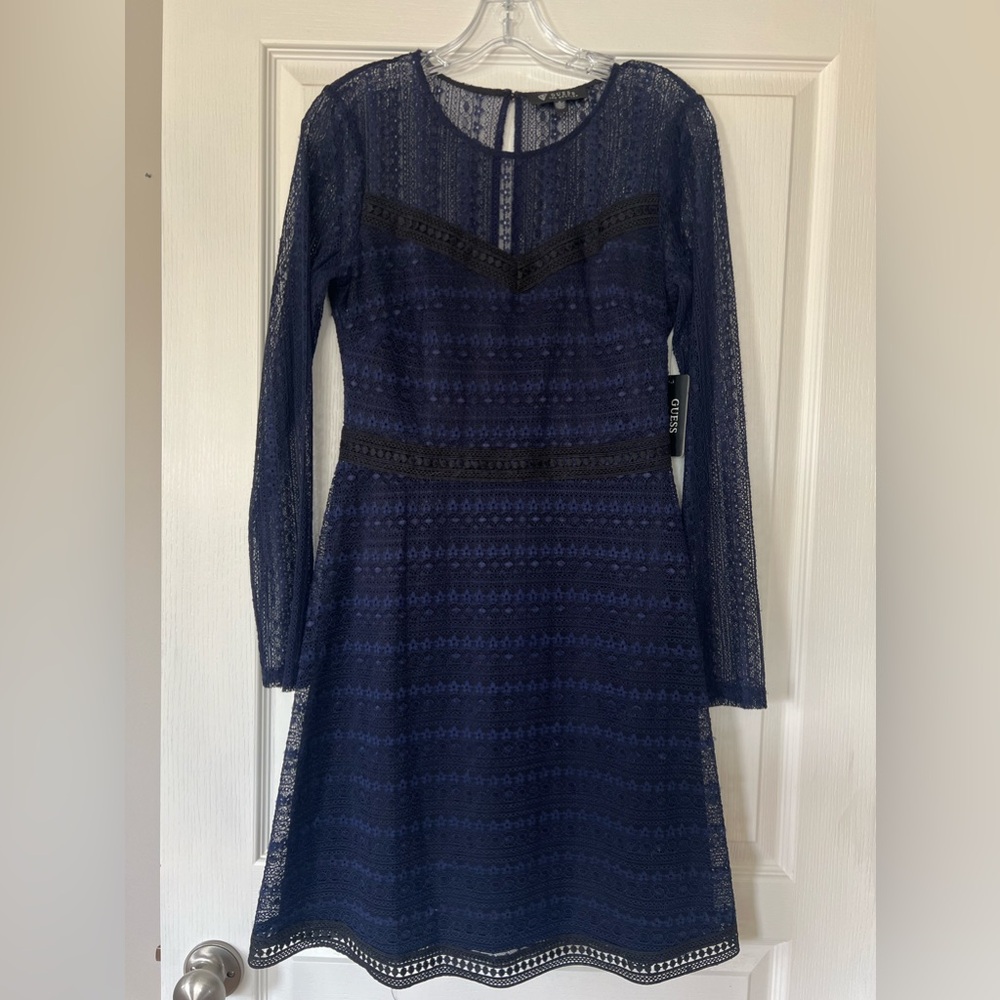 Guess Navy Blue & Black Lace Dress